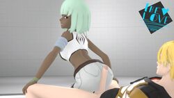 1boy 1girls 3d animated ass big_penis blonde_hair buttjob cfnm dark-skinned_female emerald_sustrai female green_hair human jaune_arc light-skinned_male looking_at_another looking_at_partner looking_back no_sound red_eyes rooster_teeth rwby source_filmmaker straight thelove video white_legwear