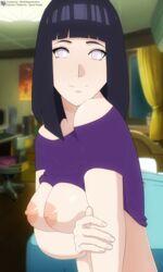 1girls absurd_res big_breasts big_nipples blue_hair blue_shirt boruto:_naruto_next_generations breasts cute female half_naked hyuuga_hinata naruto naruto_(series) naruto_shippuden shounen_jump space-panda theshittypcstudios