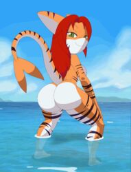 animated animated_gif anthro ass ass_shake big_ass big_breasts big_butt bouncing_ass breasts female heather_(the-urban-tiger) looking_at_viewer nude ocean smile solo stripes tail tansau thick_thighs tiger_shark twerking