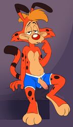 2021 anthro bobcat bonkers bonkers_d._bobcat boxer_briefs brainsister clothed clothing disney disney_channel felid feline foreskin genitals hi_res humanoid_genitalia humanoid_penis lynx male male_only mammal penis penis_through_fly poking_out solo topless uncut underwear