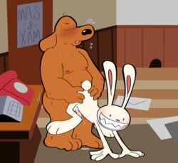 anal anthro blush canid canine canis domestic_dog duo lagomorph leporid low_res lucasarts male male/male mammal max_(disambiguation) max_(sam_and_max) office rabbit sam sam_and_max samuel_dog ursamajortits