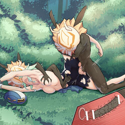 2boys absurdres arms_up bar_censor blush bound_wrists breast_grab breasts bush censored cross_section engineer_kim erection female genshin_impact grabbing grass green_hair group_sex hat highres hilichurls_(species) horns interspecies leg_lift leg_up lying mask medium_breasts mmf_threesome monster multiple_boys navel nipples nude penis pussy restrained sex solo_focus spread_legs stomach_bulge straight sucrose_(genshin_impact) threesome tongue tongue_out topless torn_clothes torn_legwear uterus vaginal_penetration