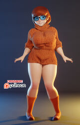 1girls 3d artist_name ass big_breasts blush breasts busty chubby crisisbeat female glasses hanna-barbera light-skinned_female light_skin nerd red_hair scooby-doo short_hair text upper_body velma_dinkley voluptuous