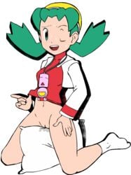 animated bottomless game_freak green_hair grinding human kris_(pokemon) masturbation nintendo one_eye_closed pillow pillow_humping pokemon pussy_juice solo solo_female tagme transparent_background w.t.dinner