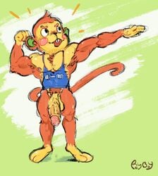 1boy animal_crossing balls bara big_penis flexing flip_(animal_crossing) furry male male_only monkey muscular muscular_male nintendo nipples pecs penis pose royboy solo tank_top year_request