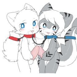 blue_color blue_eyes changed_(video_game) changed_fan_artist changedtiger collar cum_on_mouth fur furry lin_(changed) red_collar shark_(changed) tiger_shark_(changed) touching_penis