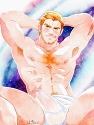 1boy abs armpits biceps bulge green_eyes guardians_of_the_galaxy huge_cock male_only marvel muscular nude pecs penis peter_quill pubic_hair red_hair starlord stubble thick_penis thick_thighs ulisse underwear white_underwear