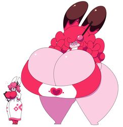 anthro bonnie_bubblegum bunny_girl dewbber female food_creature furry giantess hyper_breasts scientist size_difference transformation