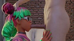 1boy 1girls 3d big_penis blowjob fortnite green_hair hand_on_head pink_hair sessho3d slobber sunglasses tagme tinted_eyewear tip_sucking tropical_punch_zoey white_glasses zoey_(fortnite)