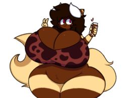 anthro chocolate_milk cow_print_bikini dewbber furry horns red_eyes solo