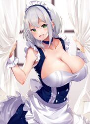 1girls alternate_costume azur_lane belfast_(azur_lane) big_breasts bow choker cleavage cleavage_cutout cosplay dress female female_only frills green_eyes hair_between_eyes hairband hololive hololive_fantasy hololive_japan huge_breasts large_breasts looking_at_viewer maid maid_headdress maid_uniform mole mole_on_breast open_mouth shirogane_noel short_hair silver_hair sleeveless smile solo vellqtrix virtual_youtuber