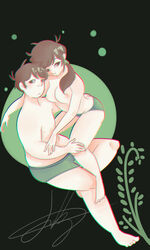 1boy 1girls breasts brown_hair casual_nudity chromatic_aberration cute dual_persona edd_(eddsworld) eddsworld ell_(eddsworld) ellsworld eyestrain female full_body genderswap green_panties green_underwear nipples panties panties_only piloncillojamoncillo pink_nipples rule_63 tagme underwear underwear_only