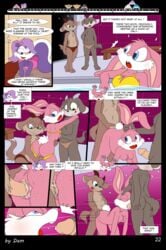 3_toes 4_fingers anthro babs_bunny breasts buster_bunny clothed clothing comic dam_(artist) dialogue english_text engrish feet female fifi_la_fume fingers group hi_res lagomorph leporid male mammal mephitid page_22 plantigrade rabbit skunk speech_bubble straight_hair text tiny_toon_adventures toes toons toony train vehicle warner_brothers