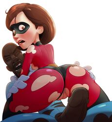 1boy 1girls ass big_ass big_penis breasts brown_hair cheating cheating_wife cheating_with_friend closed_eyes clothing dark-skinned_male datguyphil disney domino_mask elastigirl eyewear female footwear frozone handwear helen_parr human imminent_sex innie_pussy interracial looking_back lucius_best mask mature_female milf nipples penis pixar ripped_clothing shocked short_hair suit superhero superheroine the_incredibles thighhighs white_background worried_expression