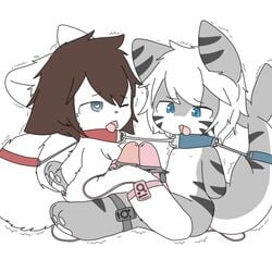 bondage changed_(video_game) changed_fan_artist changedtiger collar frottage furry furry_only heart-shaped_pupils lin_(changed) shark_(changed) tagme tiger_shark_(changed)