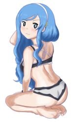 1girls :3 ass blue_eyes blue_hair dgn female female_focus female_only himouto!_umaru-chan looking_at_viewer looking_back smile swimsuit tachibana_sylphynford