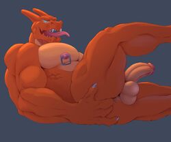 anal anal_fingering anthro anus balls biceps blue_eyes boner charizard erection fingering fingering_self genitals hi_res humanoid_genitalia humanoid_penis male male_only masturbation muscular muscular_anthro muscular_male nintendo nipple_piercing nipples nude open_mouth pecs penis piercing pokémon_(species) pokemon pokemon_(species) quads razzper solo tongue tongue_out video_games