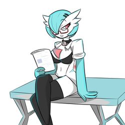 anthro breasts crossed_legs doctor dr._voir gardevoir hips open_shirt pokémon_(species) pokemon pokemon_(species) sos_or_loss thighhighs thighs