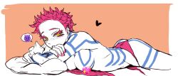 akaza_(kimetsu_no_yaiba) bikini_bottom bikini_top_removed blush body_markings censored colored_sketch demon_girl demon_slayer facial_markings female female_only genderswap_(mtf) heart_censor kimetsu_no_yaiba lying_down medium_breasts on_stomach pink_bikini pink_hair rule_63 short_hair sideboob sketch solo swimsuit tattoos umaidkzkwk very_short_hair white_body white_skin yellow_eyes