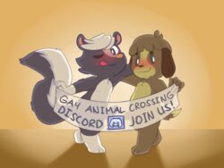 animal_crossing canid canine canis censored digby_(animal_crossing) discord_(app) domestic_dog english_text gay kicks_(animal_crossing) kicktyan male male_only mammal mephitid nintendo nude shadow_play skunk text unboxyguy video_games