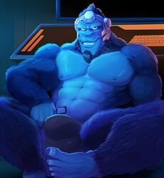 1boy buldge bulge flaccid frostbiteposters looking_at_viewer male male_only monkey non-human overwatch pinup solo underwear underwear_bulge winston_(overwatch)