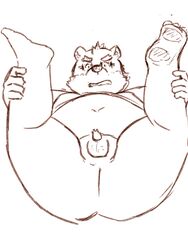 2021 anthro ass balls belly genitals hi_res humanoid_genitalia humanoid_hands humanoid_penis kemono male mammal micropenis moobs navel overweight overweight_anthro overweight_male penis simple_background sketch small_penis solo tokyo_afterschool_summoners ursid video_games volos white_background yaki_atsuage