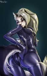 1girls absurd_res anthro clothing female helluva_boss hi_res loona_(helluva_boss) nastya_tan png rubber rubber_suit signature solo tagme vivienne_medrano