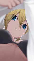 1girls black_underwear blonde_hair blue_eyes breasts breasts_apart eyebrows eyebrows_visible_through_hair female female_focus female_only from_below giantess hair hair_between_eyes hair_over_one_eye hayasaka_ai hiroki_yyqw7151 kaguya-sama_wa_kokurasetai_~tensai-tachi_no_renai_zunousen~ lips looking_at_viewer looking_down looking_through_clothes medium_breasts open_mouth solo solo_female solo_focus teeth underwear upper_body viewed_from_below yyqw7151