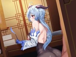 1boy 1girls animated ass big_breasts blue_hair breasts clothed clothed_female clothed_female_nude_male colored crotch_cutout crotchless dark-skinned_male dark_skin detached_sleeves duo faceless_male female female_focus female_on_top ganyu_(genshin_impact) genshin_impact gloves horns human hybrid_animation light-skinned_female light_skin long_video longer_than_2_minutes looking_back male no_sound nude nude_male penetration penis penis_in_pussy pussy reverse_cowgirl_position reverse_upright_straddle riding rinhee ripped_clothing sex shiny_skin straight torn_clothes uncensored vaginal_penetration vaginal_sex video webm
