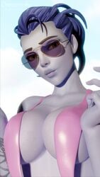 1girls 3d big_breasts blender breasts cleavage dreamrider female female_only large_breasts overwatch sling_bikini solo sunglasses sunglasses_on_head widowmaker