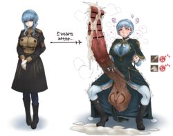 1futa 1girls ball_skin ball_tattoo big_penis big_testicles blue_hair cock_leash collar collar_on_penis corruption crest_(fe3h) cum cum_on_ground excessive_scrotal_skin fire_emblem fire_emblem:_three_houses flared_penis fully_clothed futa_only futanari futanari_transformation heart horse_penis horsecock horsecock_futanari huge_cock huge_testicles human_with_animal_genitalia human_with_horsecock hyper hyper_penis hyper_testicles large_penis large_testicles leash marianne_von_edmund monster_cock mostly_clothed nintendo panting penis rolling_eyes skirt solo squatting standing steam tattoo testicles_clench time_lapse tobato_the_dog twitch_lines white_background