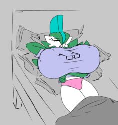 bed big_breasts clothed female_gallade gallade huge_breasts pillow pokemon pokemon_(species) pokemon_dppt shewiff shirt sleeping solo solo_female vera_(shewiff)