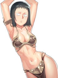 1girls armlet armpits arms_up big_hips bikini black_eyes black_hair breasts cleavage constricted_pupils cosplay crossover crossover_cosplay eyelashes female female_only hips human human_only kurata_tome light-skinned_female light_skin loincloth midriff mob_face mob_psycho_100 navel slave_bikini slave_leia_(cosplay) slave_outfit solo star_wars tenchisouha