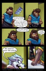 absurd_res anthro bag bottomless briefs bro_wolffox canid canine canis clothed clothing coach_dale comic dialogue dude_lyena felid fox fur group hi_res hyaenid hybrid inside johnny_bunny lagomorph leporid lion male male/male mammal open_mouth pantherine rabbit simple_eyes thekinkybear underwear wolf