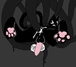 1boy anal_sex angry_face back_view backsack big_eyes big_penis black_background black_eyes black_fur black_nose cartoon_cat cat_ears cat_tail claws cum_in_ass cute deep_penetration domestic_cat feline_penis gay huge_balls looking_back open_legs pawpads pink_penis riskaver_(artist) tentacle_rape tentacle_sex tied_hands trevor_henderson white_gloves yaoi