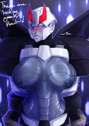 1girls alien alien_girl areola areolae big_breasts big_nipples blackberrehart blue_eyes blush busty curvy curvy_body curvy_female curvy_figure embarrassed female female_only female_prowl_(transformers) genderswap grey_body grey_nipples grey_skin large_breasts looking_at_viewer machine mechanical nipples police prowl_(transformers) robot robot_girl rule_63 solo text transformers transformers_idw wings