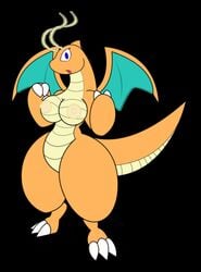 1girls black_background blue_eyes bottomless breasts color dragon dragoness dragonite exposed_breasts female female_only gb_of_bs nintendo nipples nude open_eyes pokémon_(species) pokemon pokemon_(species) solo tail topless wings