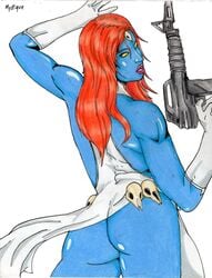 1girls ass blue_skin dat_ass female female_only marvel mystique red_hair rhaydar solo straight_hair tagme x-men yellow_eyes