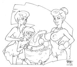 2004 betty_rubble female female_only hanna-barbera human monochrome multiple_females nipples pebbles_flintstone the_flintstones turk128 wilma_flintstone