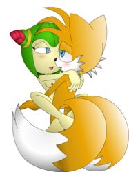 anthro canine carrying cosmo_the_seedrian eye_contact female fox fur interspecies looking_at_viewer male mammal seedrian sex sonic_(series) sonic_x standing straight tagme tails tom_elias