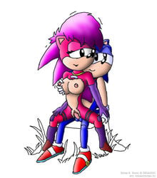 2001 anthro black_eyes breast_grope breasts female fur green_eyes hedgehog hot_lavender_fur incest knownvortex lace_gloves leggings mammal necklace nipples pink_hair reverse_cowgirl_position ride sonia_the_hedgehog sonic_(series) sonic_the_hedgehog sonic_underground spread_legs straddle uncensored vagina vaginal_penetration