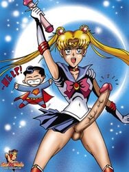 1boy 1futa bishoujo_senshi_sailor_moon clothing crossover dc futa_on_male futanari intersex sailor_moon sheanimale skirt superman uncensored usagi_tsukino