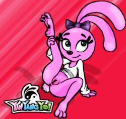 14-bis 1girls anthro big_head female female_only fluffy_(artist) huge_eyes pink_fur pussy rabbit raised_leg solo tagme toony yin_(yin_yang_yo!) yin_yang_yo!