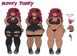 big_breasts clothing ear_piercing english_text fingernails hairpin moxxy purple_hair reference_sheet ripped_leggings see-through_clothing sharp_teeth simple_background sugarkitty19 tagme underwear