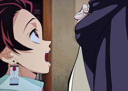 bulge demon_slayer futa_on_male futanari imminent_oral imminent_sex kamado_tanjirou kikikiwi43 kimetsu_no_yaiba kochou_shinobu penis unzipping unzipping_pants zipper