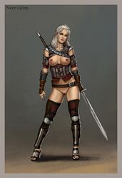 1girls armor cd_projekt_red exposed_breasts exposed_nipples exposed_pussy genderbent genderswap genderswap_(mtf) geralt_of_rivia looking_at_viewer nerogrim posing rule_63 shaved_pussy skimpy_clothes small_breasts solo solo_female the_witcher the_witcher_(series) the_witcher_2 the_witcher_3:_wild_hunt