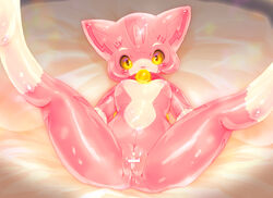 2013 amber_eyes anthro bodily_fluids breasts censored collar felid female genital_fluids genitals glistening glistening_body looking_at_viewer machine mammal nipples pink_body pussy pussy_juice robot solo spread_legs spreading tetetor-oort