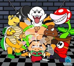 2021 6+boys 8boys absurd_res anthro balls big_penis black_body bodily_fluids boo_(mario) bowser brown_body bullet_bill bunnybara cum cum_on_face ejaculation elemental_creature erection flora_fauna full_body gay genital_fluids genitals goomba group group_sex hammer_bros. hi_res indoors koopa koopa_troopa looking_at_another male male/male male_only mario_(series) multiple_boys nintendo overweight overweight_male penis piranha_plant plant scalie sex shy_guy tentacle testicles video_games white_body yaoi