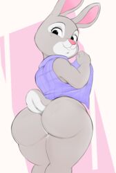 2020 anthro ass big_butt bit-maki bonnie_hopps bottomless clothed clothing disney female female_focus female_only hi_res lagomorph leporid looking_at_viewer looking_back mammal rabbit rear_view solo thick_thighs thighs usnarbit wide_hips zootopia