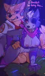 2020 absurd_res anthro balls bandana big_breasts black_nose blush bodily_fluids breasts canid canine canis chair_position clothed clothing dialogue digital_media_(artwork) dimwitdog duo english_text eye_patch eyewear female female_penetrated fingerless_gloves fox fox_mccloud from_behind_position fur genderswap genderswap_(mtf) genital_fluids genitals gloves grey_body grey_fur hand_on_hip handwear hi_res kerchief male male/female male_penetrating male_penetrating_female mammal mostly_nude mtf_crossgender nintendo on_top pants_down partially_clothed penetration penis pussy pussy_juice rule_63 scarf sex sitting star_fox tan_body tan_fur text tongue tongue_out vaginal_penetration video_games wolf wolf_o'donnell